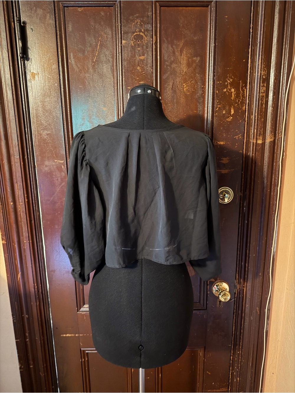 Source Unknown Black Cropped Puff-Sleeve Blouse